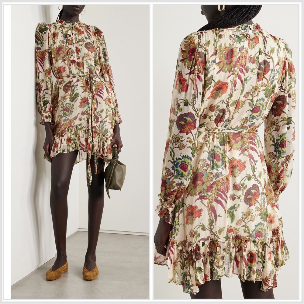 Ulla Johnson Anais Freesia Floral Silk Chiffon Minidress Size Small
